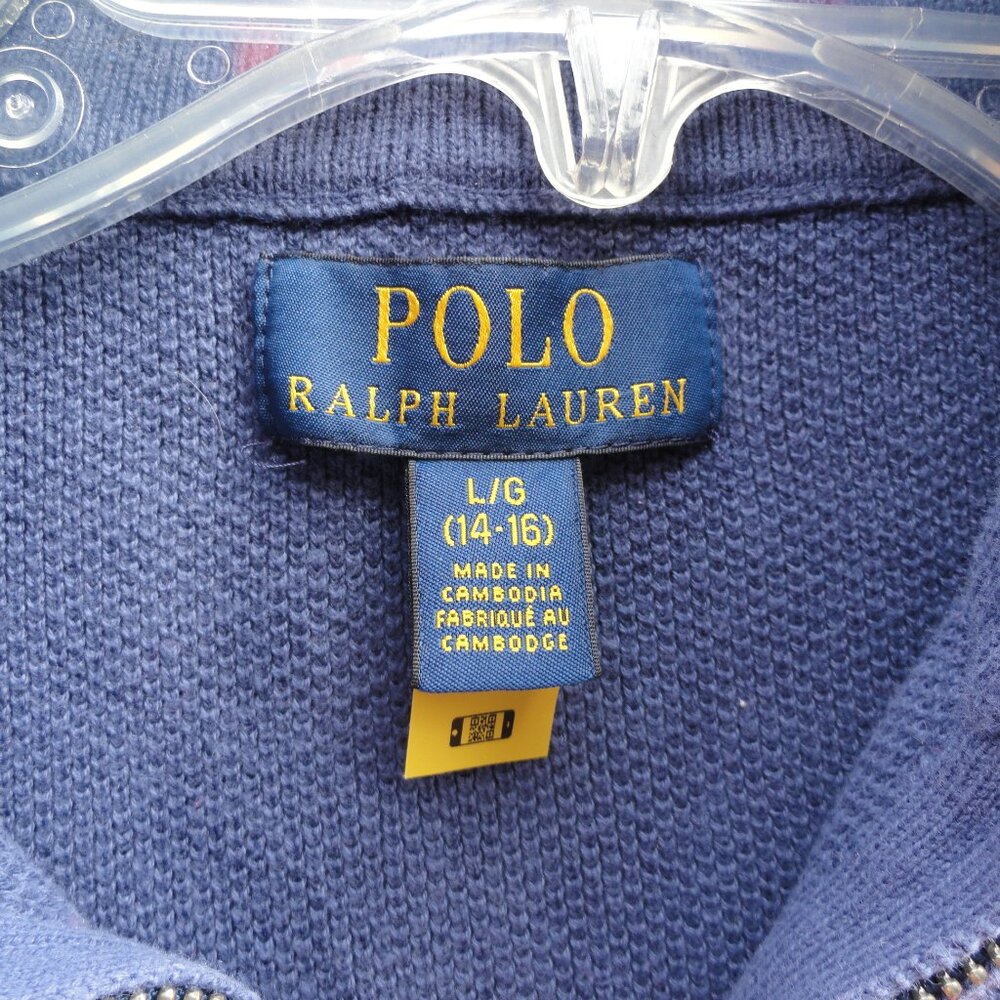 Polo Ralph Lauren Sweater Red White Blue Stripe 1/4 Zip Preppy Boys Large 14 16 - Picture 3 of 11